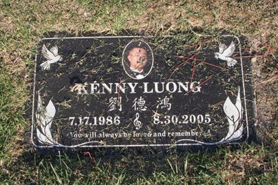<strong>COURTESY OF BRANDON MILLER</strong><br>Kenny Luong’s grave is located at Rose Hills Memorial Park in Whittier and is often visited by his family and his close friends.