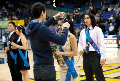 Senior students Jacky So and our very own New U photographer Scott Roeder are crowned Homecoming Queen and Alex yee | Staff PhotographerKing during the UCI vs. Cal State Northridge basketball game on Sat. Feb. 27.