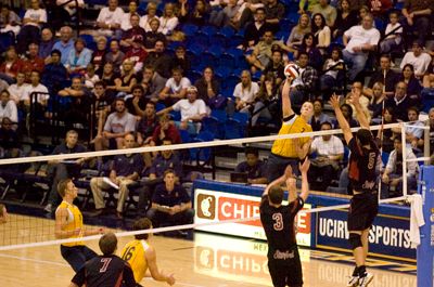 jessica amog | Staff Photographer Jordan DuFault goes for the kill against Stanford on Saturday. The Anteaters fell in five sets, ending their regular season on a sad note.