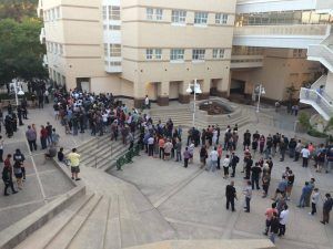 The line leading to SSPA 1100, one hour before Milo Yiannopoulos was set to appear on campus. (Courtesy of Megan Cole)