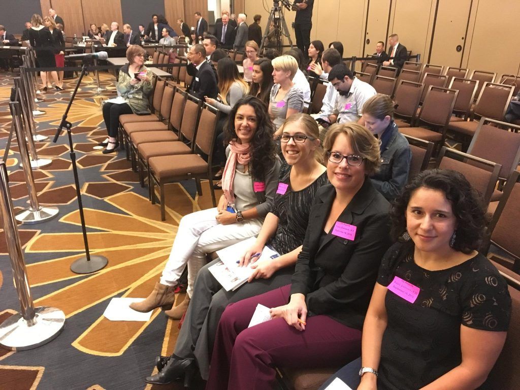 From left to Right: Amy Pandya-Jones, Melissa Agnello, Anke Schennink and Elizabeth Zuniga-Sanchez address the UC Regents and Janet Napolitano during the open comments section of the meeting.